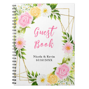 Summer Pink and Yellow Floral Wedding Guest Book