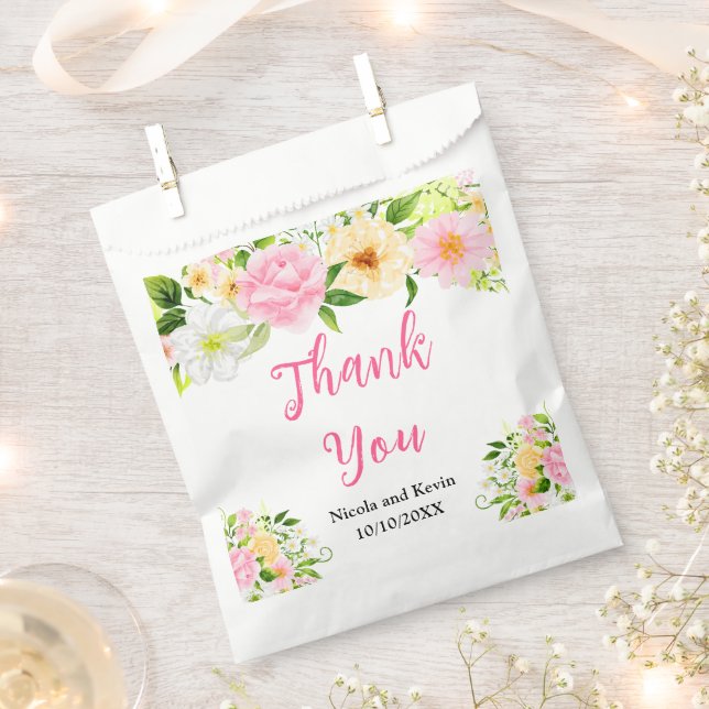 Summer Pink and Yellow Flowers and Foliage Favour Bag (Clipped)