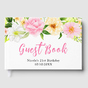 Summer Pink and Yellow Flowers Birthday  Guest Book