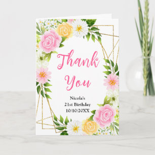 Summer Pink and Yellow Flowers Birthday Thank You Card