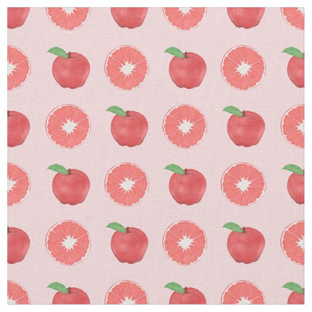 Summer Pink Apples and Grapefruits Pattern Fabric (Close Up)