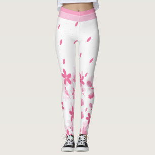 Summer Pink Blossoms Watercolor Flowers Wearable  Leggings