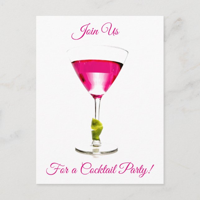 Summer Pink Cocktail Party Invitation Postcard (Front)