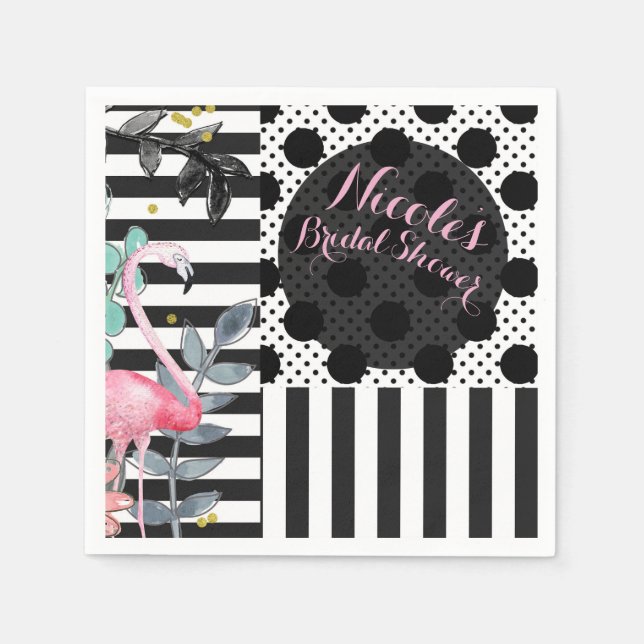 Summer Pink Flamingo Polka Dot Fun Funky Party Napkin (Front)