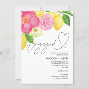 Summer Pink Floral and Lemon Engagement Party Invitation