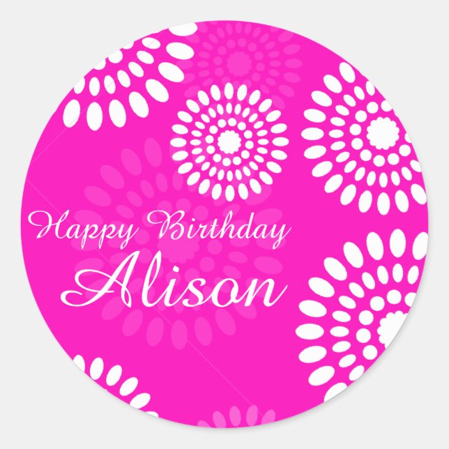 Summer Pink flowers Happy Birthday Name sticker (Front)