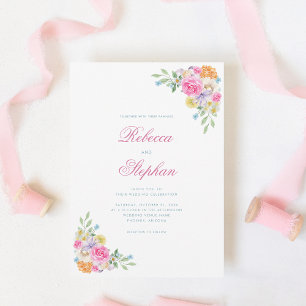 Summer Pink Garden Floral QR Code Photo Wedding Invitation