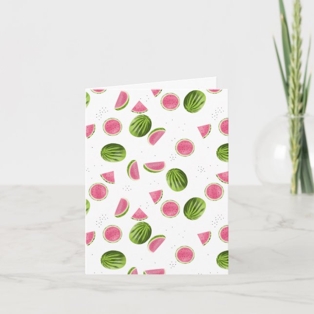Summer Pink & Green Watermelon Pattern Card (Front)