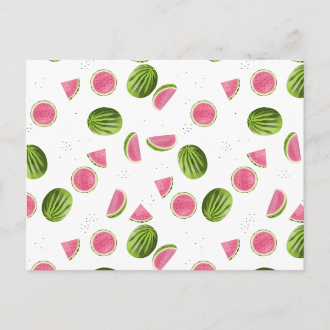 Summer Pink & Green Watermelon Pattern Postcard (Front)