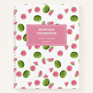 Summer Pink & Green Watermelon Recipe Cookbook Notebook