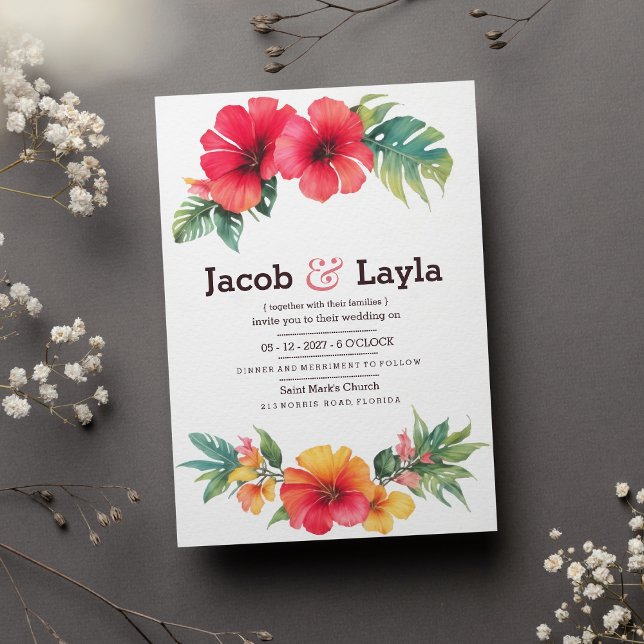 Summer pink orange green tropical floral wedding invitation (Summer pink orange green tropical floral wedding)