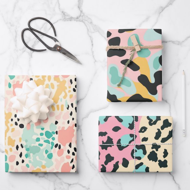 Summer Pink Pastel Leopard Spots Wrapping Paper Sheet (Front)