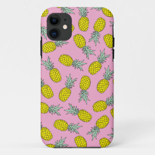 Summer pink pineapple fruit illustration pattern iPhone 11 case