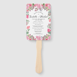 Summer Pink Rose Floral Wedding Program Hand Fan