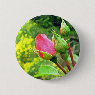 summer pink rose flower buds 6 cm round badge
