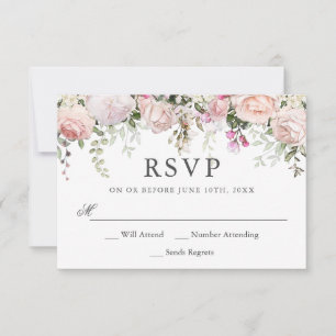 Summer Pink Roses Floral Wedding RSVP Card