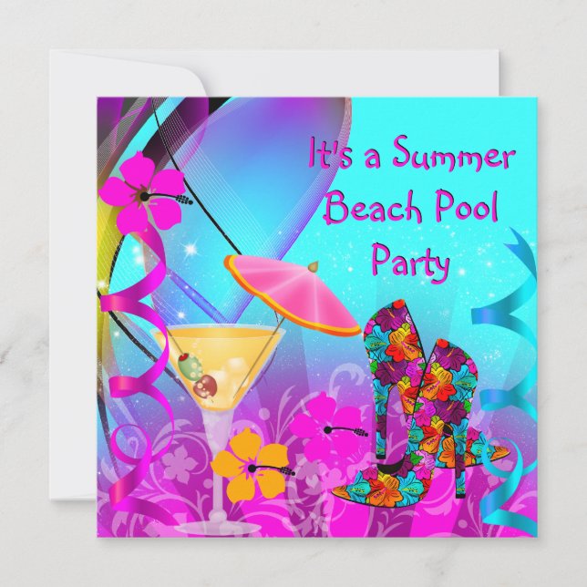 Summer Pink Teal Beach Cocktail Party Invitation (Front)
