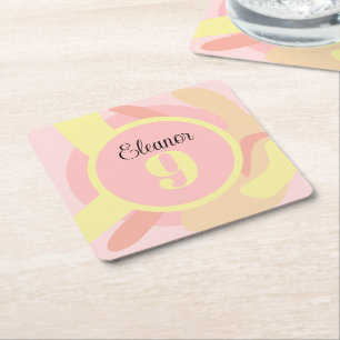 Summer Pink Yellow Cream Modern Personalised Square Paper Coaster