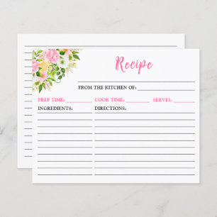 Summer Pink Yellow Floral Recipe Card