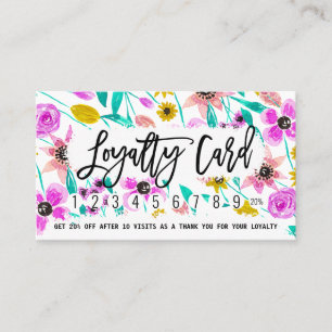 Summer Pink Yellow Floral Watercolor Loyalty Card