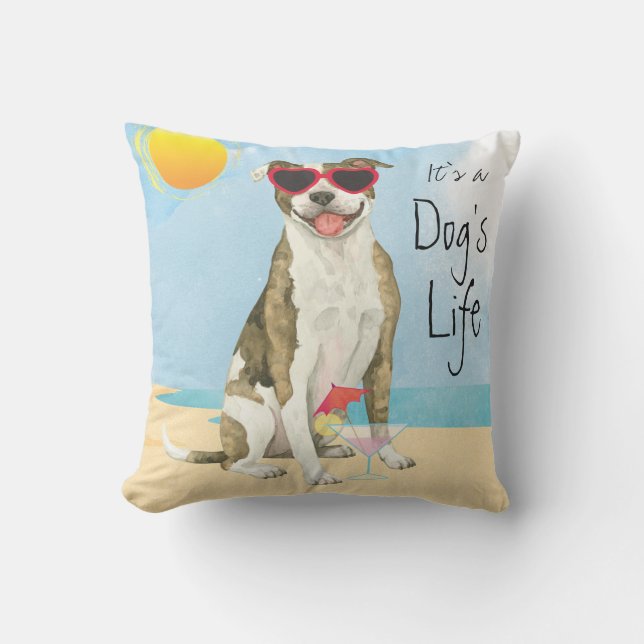 Summer Pit Bull Terrier Outdoor Pillow (Front)