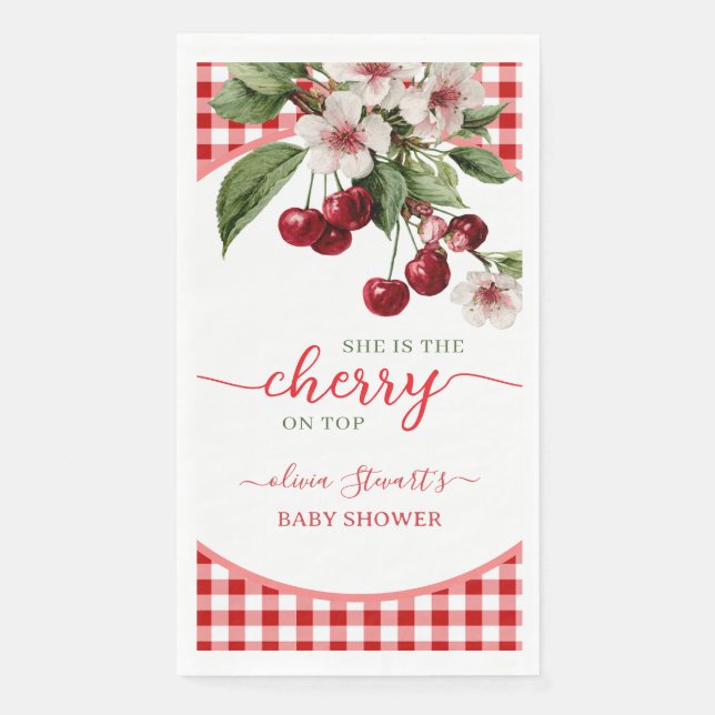 Summer plaid Cherry theme Baby shower Napkin (Front)