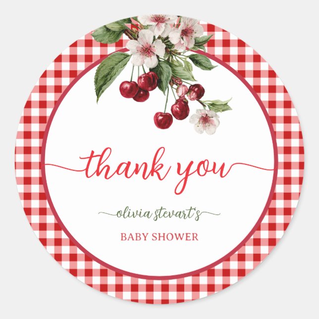 Summer plaid Cherry theme thank you Classic Round Sticker (Front)