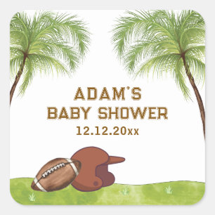Summer Plam Tree Football Sport Boy Baby Shower Square Sticker
