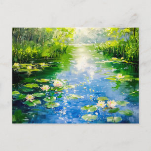 Summer Pond with Water Lilies Holiday Postcard