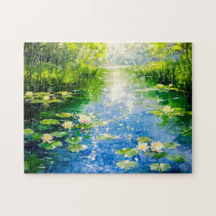 Summer Pond with Water Lilies Jigsaw Puzzle