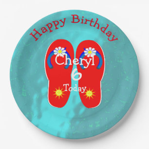 Summer Pool Beach Party Cute Flip-Flop Graphic Paper Plate
