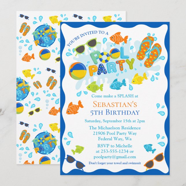 Summer Pool Birthday Party Invitation (Front/Back)