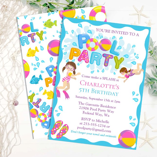 Summer Pool Birthday Party Invitation (Summer Pool Birthday Party Invitation)
