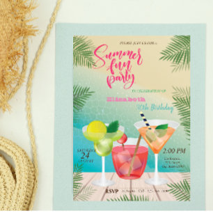 Summer, Pool, Cocktail Birthday Party Invitation
