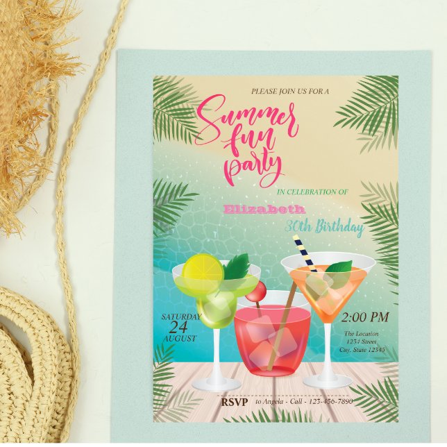 Summer, Pool, Cocktail Birthday Party Invitation (Creator Uploaded)