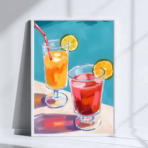 Summer Pool Cocktails Watercolor Poster