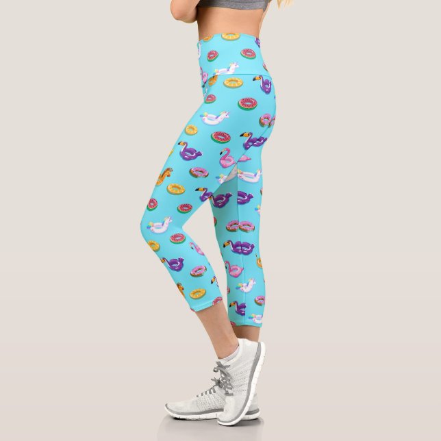 Summer Pool Float Pattern Capri Leggings (Left)