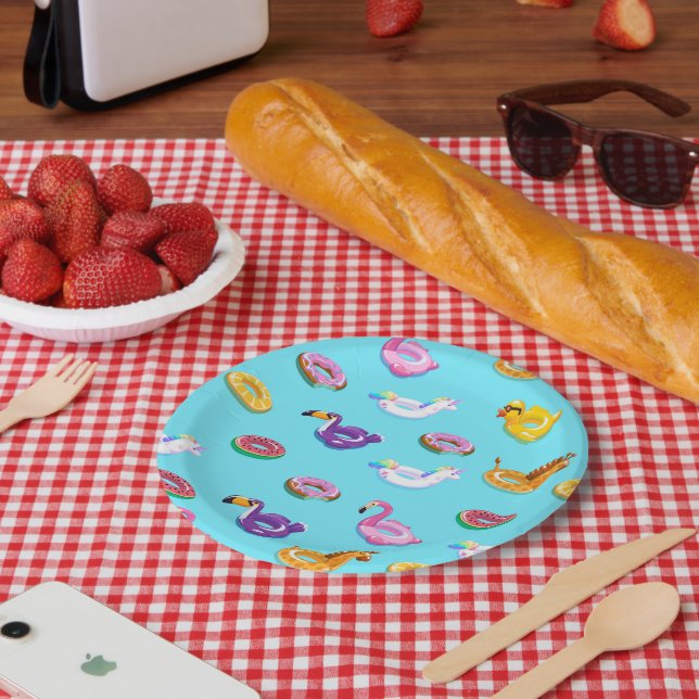 Summer Pool Float Pattern Paper Plate (Picnic)