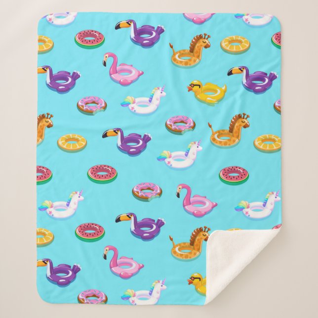 Summer Pool Float Pattern Sherpa Blanket (Front)