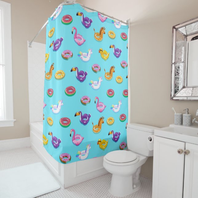 Summer Pool Float Pattern Shower Curtain (In Situ)