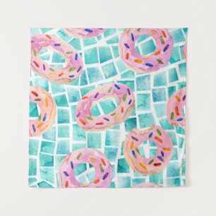 Summer Pool Floats Watercolor Mosaic Tapestry