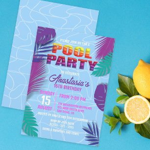 Summer Pool Party 16th Birthday Celebration Invitation