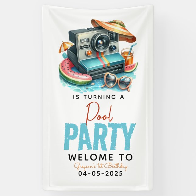 Summer Pool Party 2nd birthday Banner (Vertical)