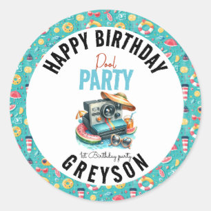Summer Pool Party 2nd birthday Classic Round Sticker