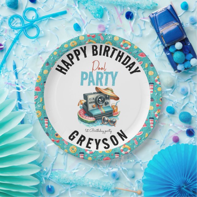 Summer Pool Party 2nd birthday Paper Plate (Party)