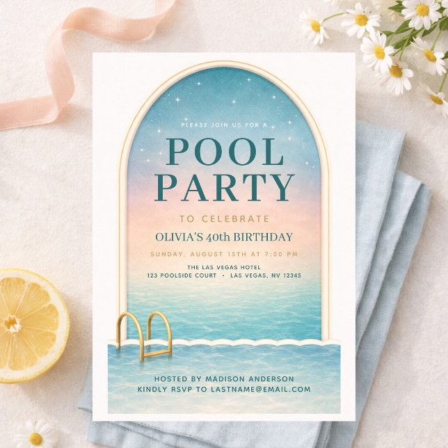 Summer Pool Party 40th Birthday Invitation (Creator Uploaded)