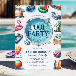 Summer Pool Party Adult Birthday Invitation