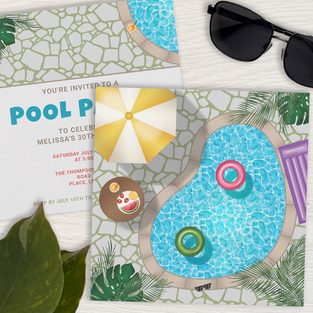 Summer Pool Party Backyard Swimming Pool Birthday Invitation (Creator Uploaded)