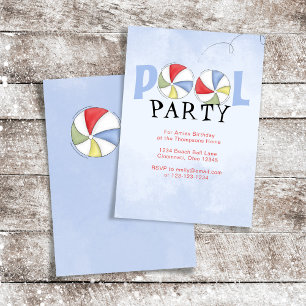 Summer Pool Party Beach Balls Custom Invitation