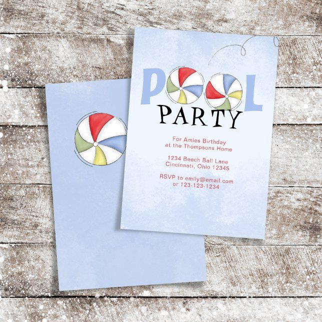 Summer Pool Party Beach Balls Custom Invitation (Pool party custom invitation template)